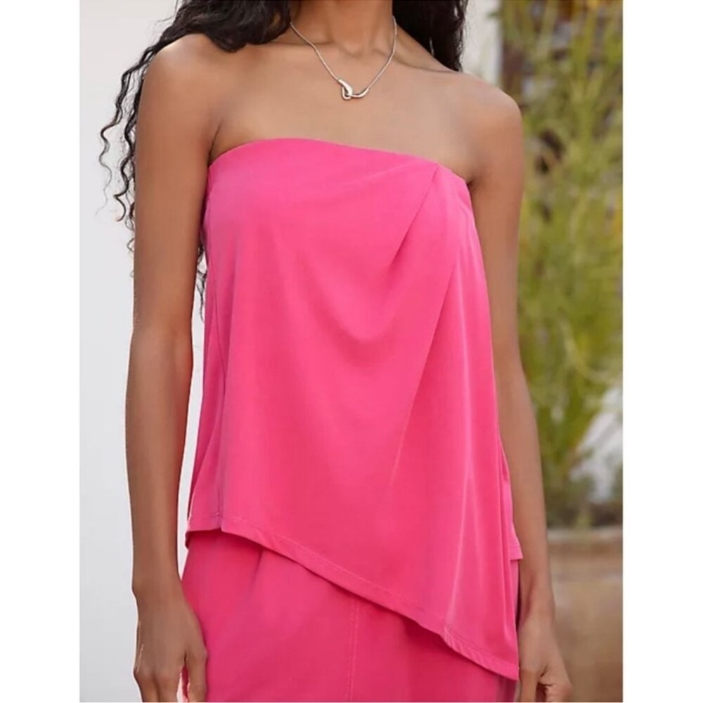 NWT! By Anthropologie Strapless Faux-Wrap Top Pink Rose Size XL 🐉